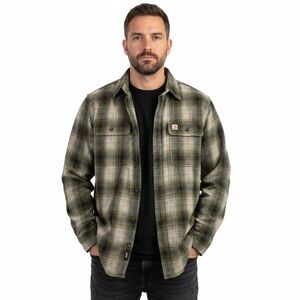 Carhartt Men’s Green Plaid Cotton Flannel Shirt. Size Large. EUC. Rugged
